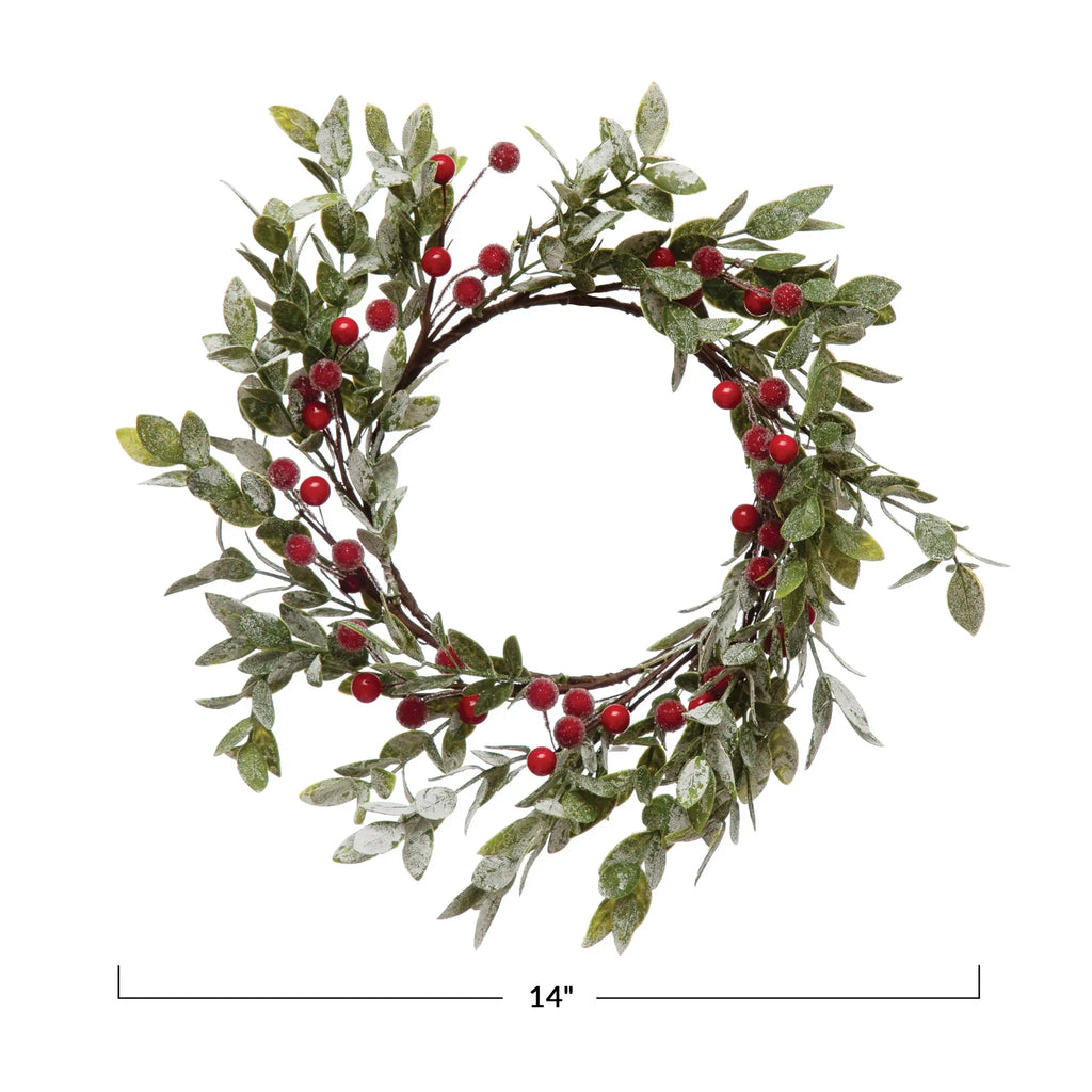 Faux Leaves and Berry Wreath with Frost Finish - Harmony