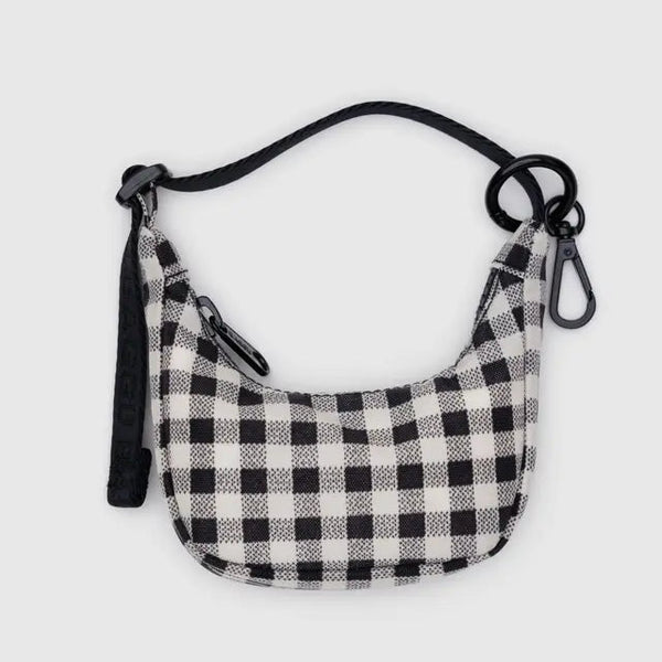 Crescent Bag Charm / Black & White Gingham - Harmony