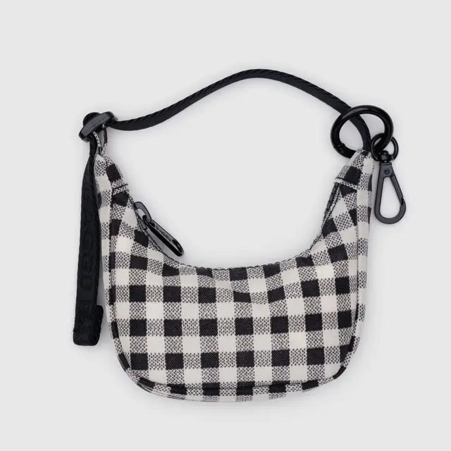 Crescent Bag Charm / Black & White Gingham - Harmony