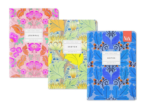 Set of 3 Neon Floral Notebooks - Harmony