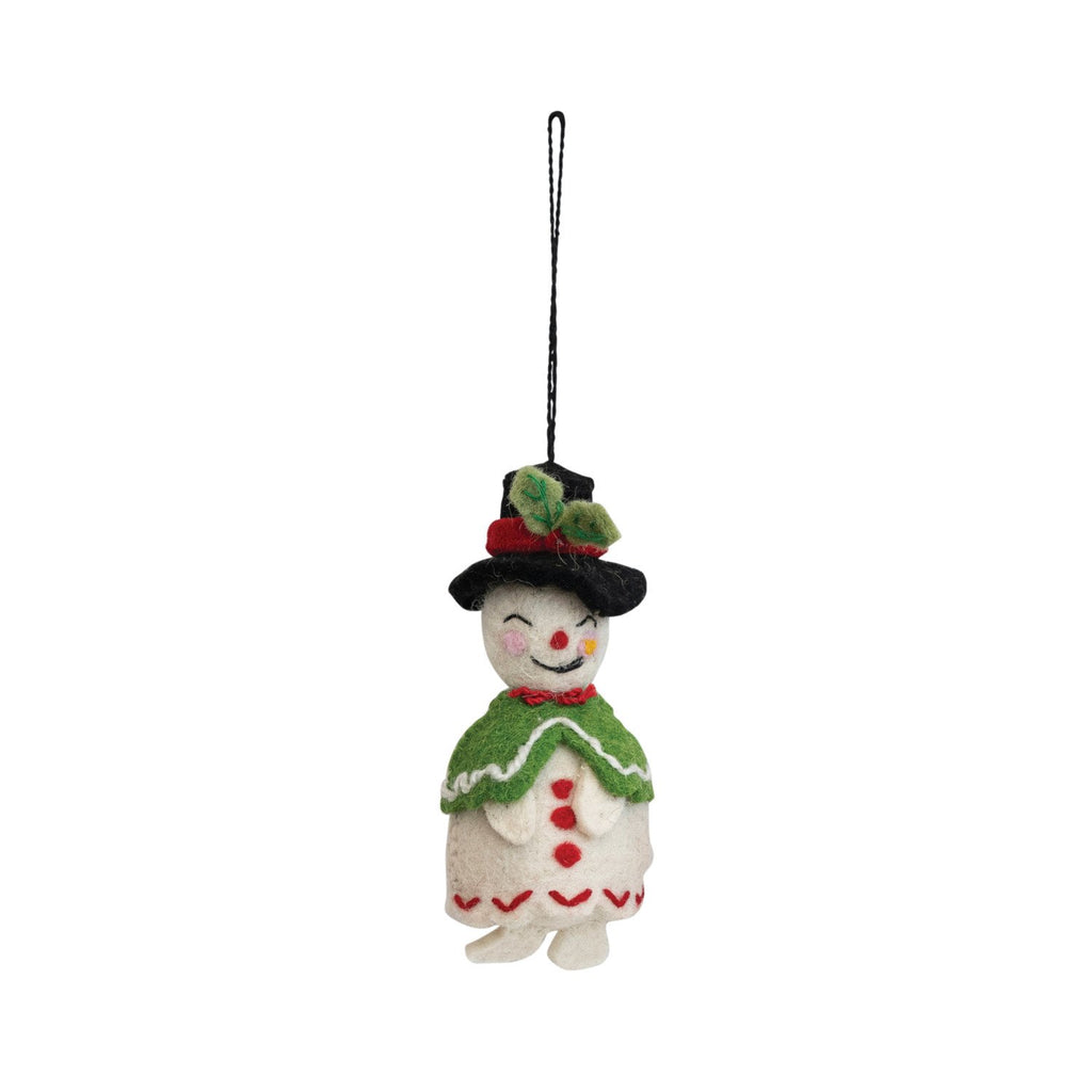 6"H Handmade Wool Felt Snowman Ornament w/ Hat & Cloak, Multi Color