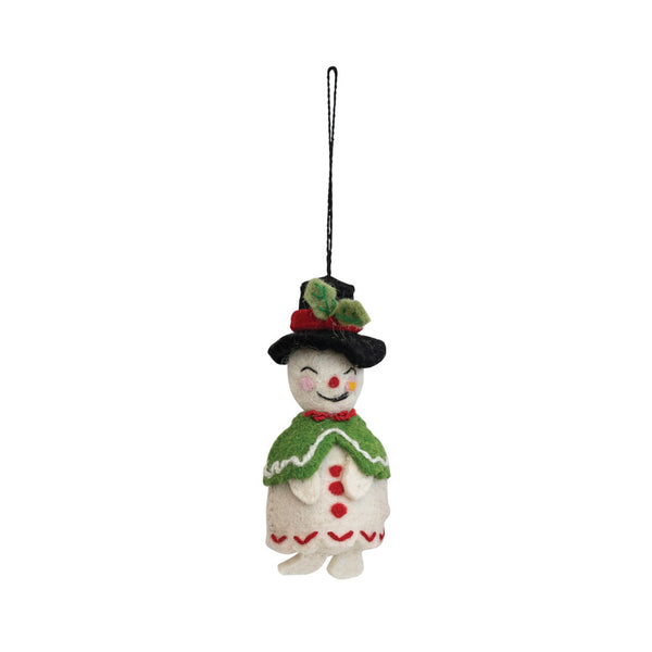 6"H Handmade Wool Felt Snowman Ornament w/ Hat & Cloak, Multi Color