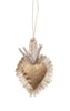 Handmade Canvas Sacred Heart Ornament w/ Embroidery, Cream & Gold Color, 3 Styles - Harmony