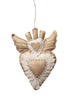 Handmade Canvas Sacred Heart Ornament w/ Embroidery, Cream & Gold Color, 3 Styles - Harmony