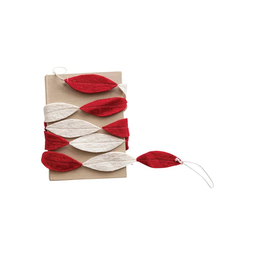 Wool Felt Leaf Garland, Red and White - Harmony