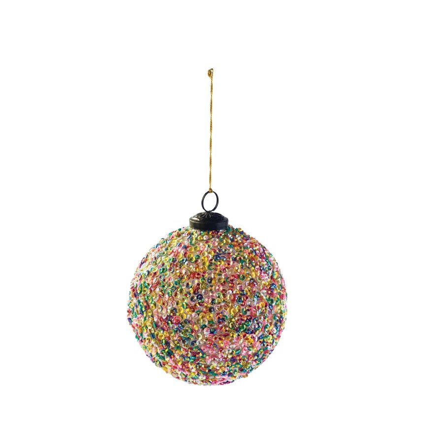 Recycled Glass Ball Ornament w/ Sequins, Multi Color - Harmony