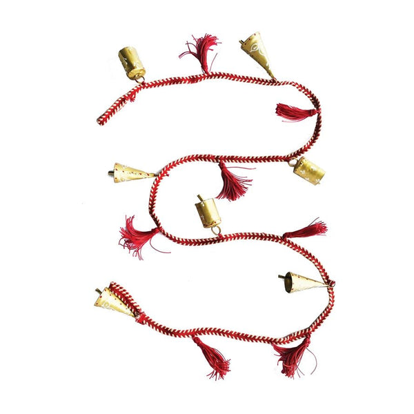 Painted Metal Bell Garland with Cotton Tassels - Harmony