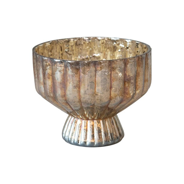 Recycled Mercury Glass Pleated Footed Candle Holder, 6"Round - Harmony