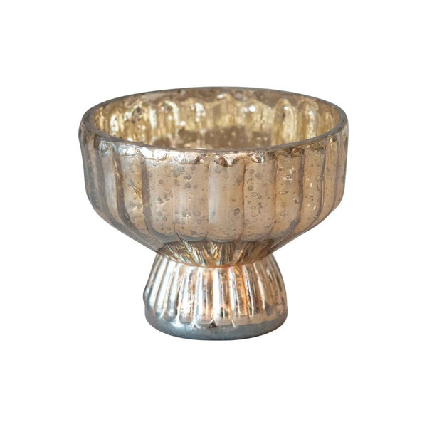 Recycled Mercury Glass Pleated Footed Candle Holder, Antique Silver Finish - Harmony