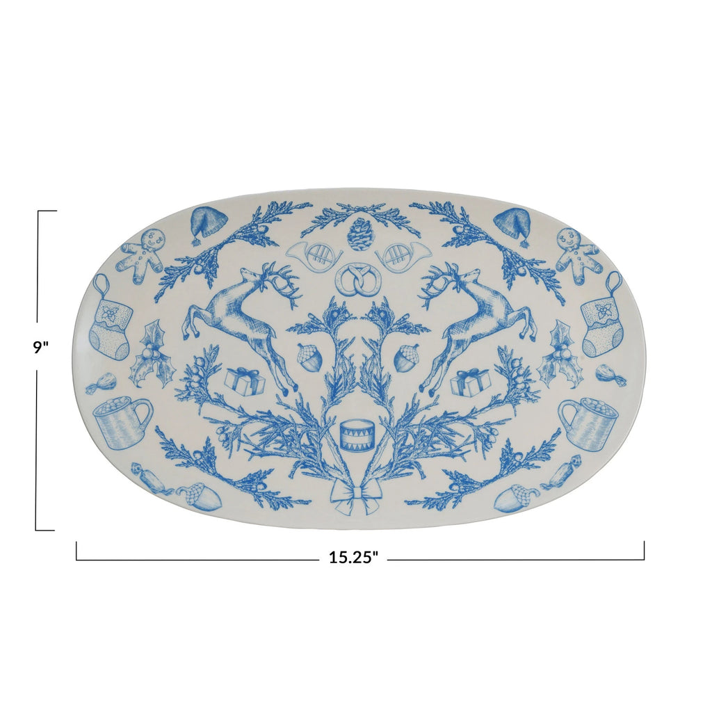 Stoneware Oval Platter Holiday Pattern - Harmony