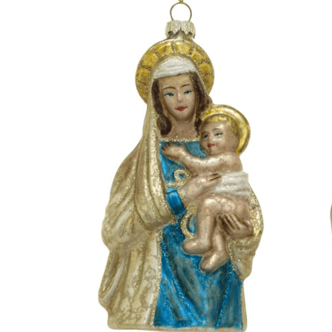 Hand - Painted Glass Virgin Mary & Child Ornament, 2 Styles - Harmony