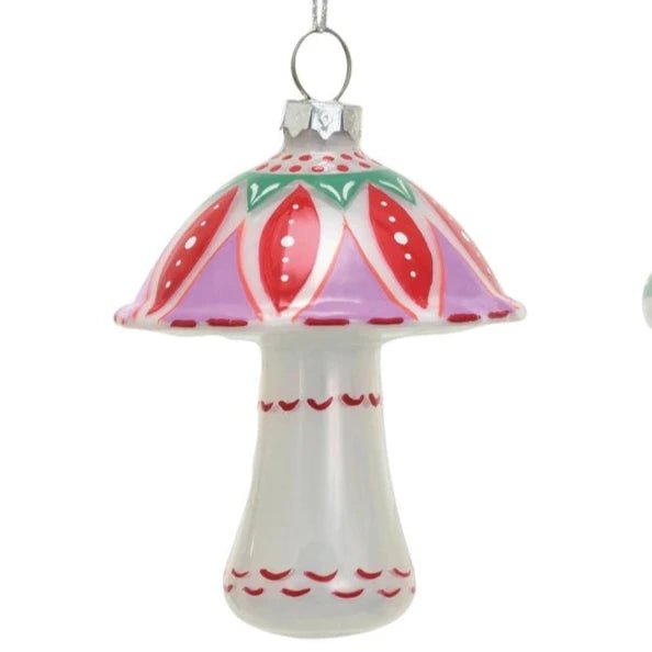 Hand Painted Glass Mushroom Ornament Pink/Red/Green - Harmony