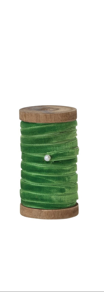 10 Yard 1/4"W Velvet Ribbon on Wood Spool, 3 Colors