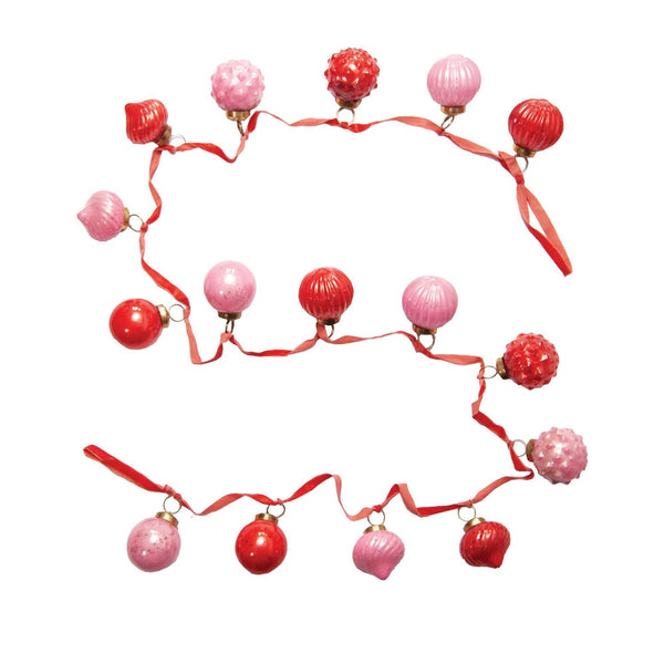 Embossed Recycled Mercury Glass Ornament Garland with Velvet Ribbon