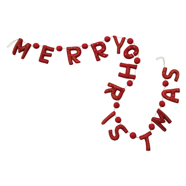 Handmade Wool Felt Garland with Metallic Thread Embroidery & Jute Cord