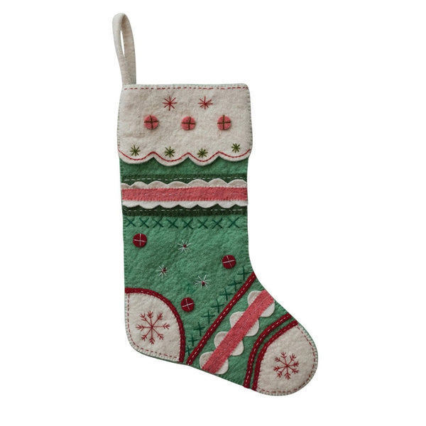 Handmade Wool Felt Stocking with Embroidery