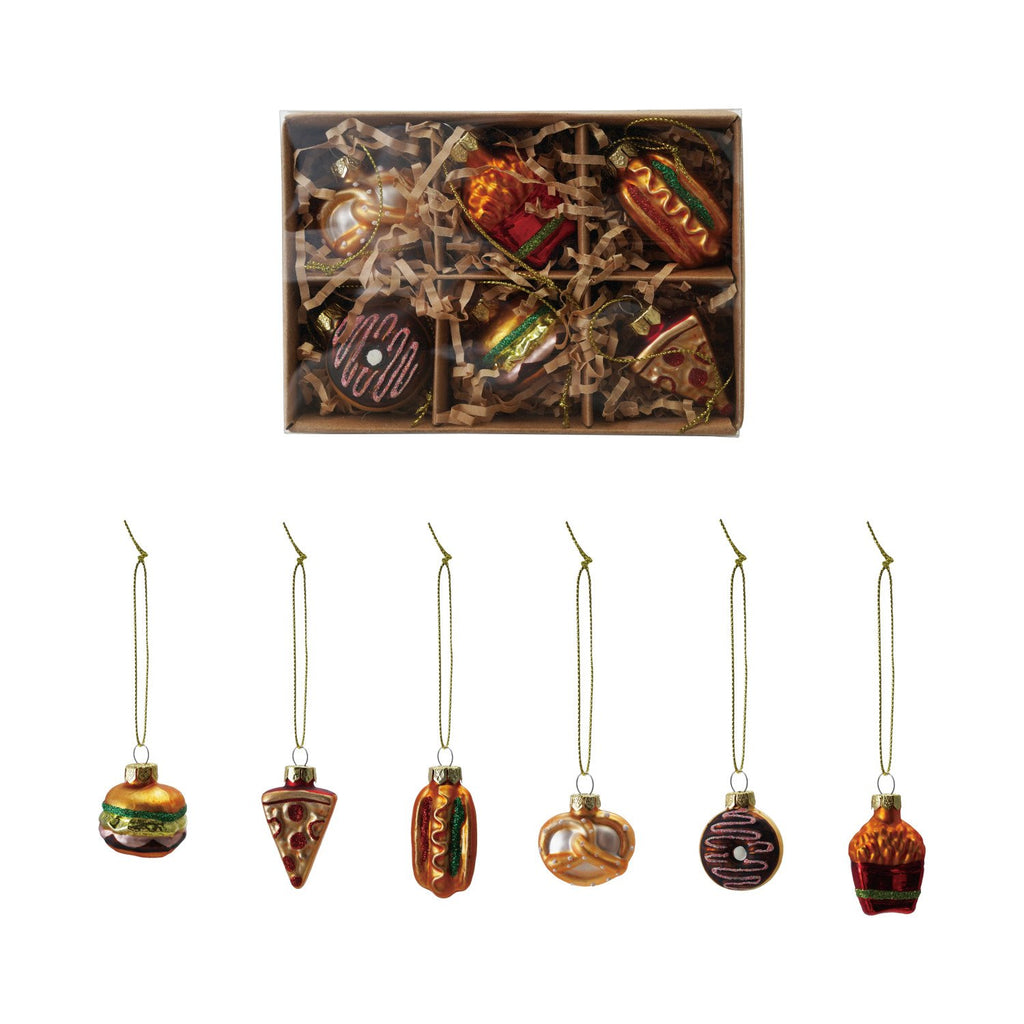 Approximately 1-1/2"H Glass Food Ornaments, Boxed Set of 6