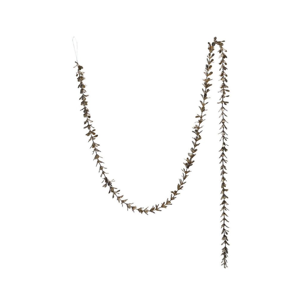 72"L x 1"H Faux Boxwood Garland with Glitter, Champagne Finish