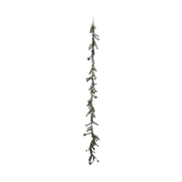 Tinsel Garland with Ball Ornaments, Antique Silver Finish