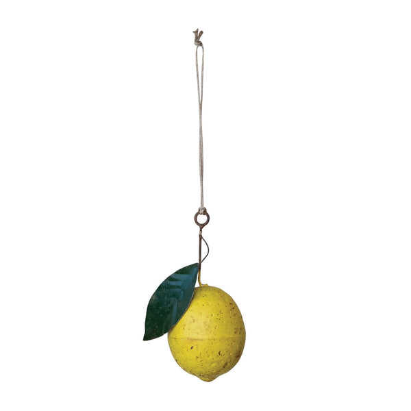 Hand-Painted Metal Vintage Reproduction Lemon Ornament, Yellow