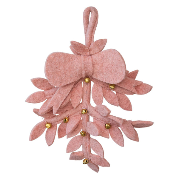 Handmade Wool Felt Leaves Bunch & Bow Ornament with Metal Jingle Bells ©