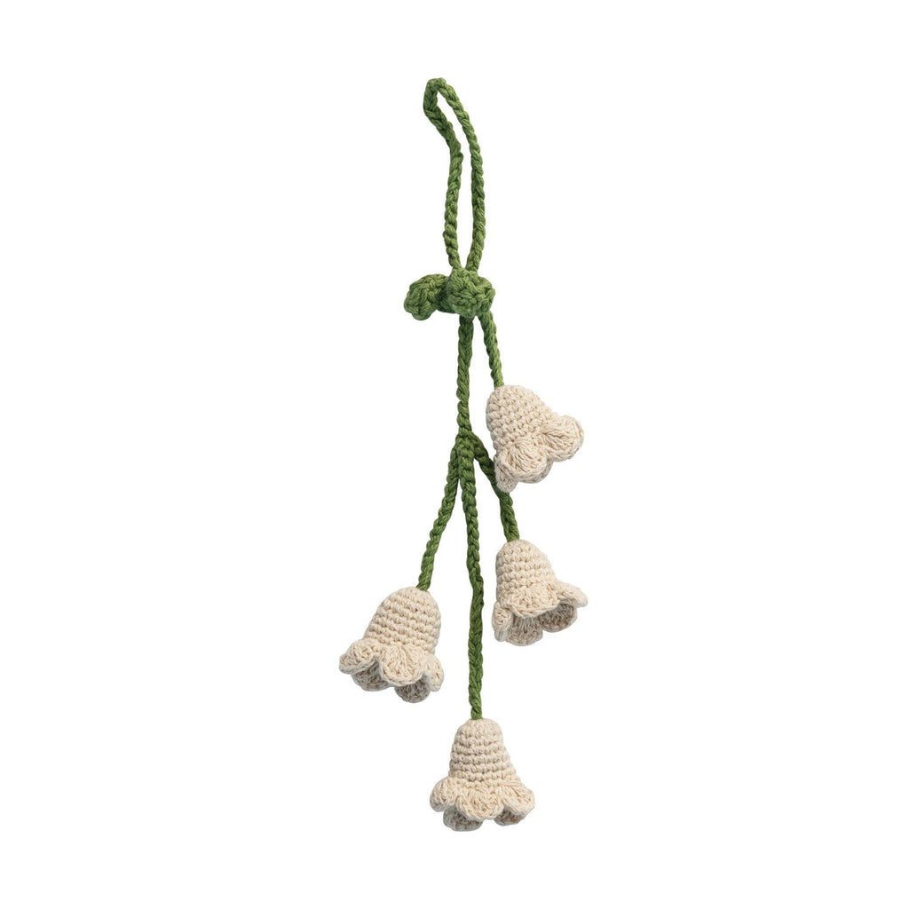 8"H Hanging Cotton Crocheted Flower Bunch, Natural & Green