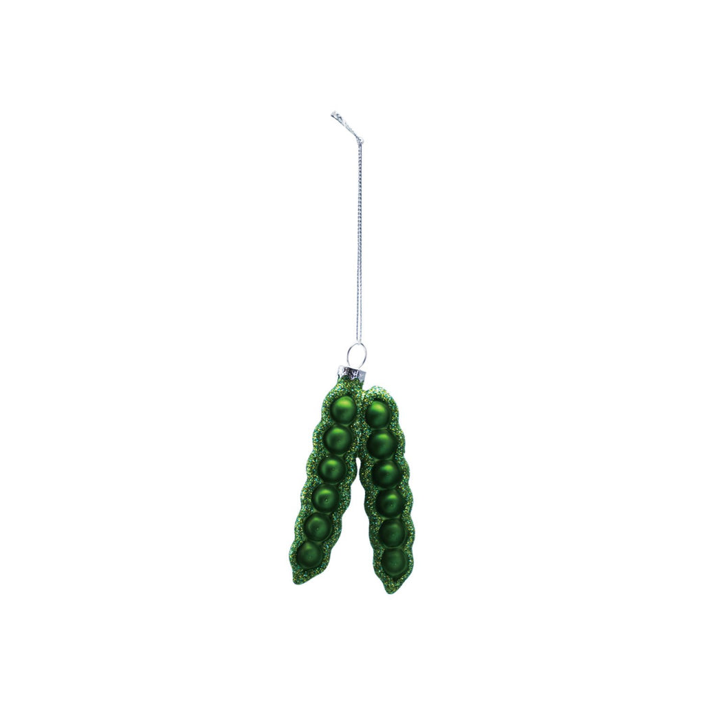 3-3/4"H Glass Pea Pod Ornament with Glitter, Green