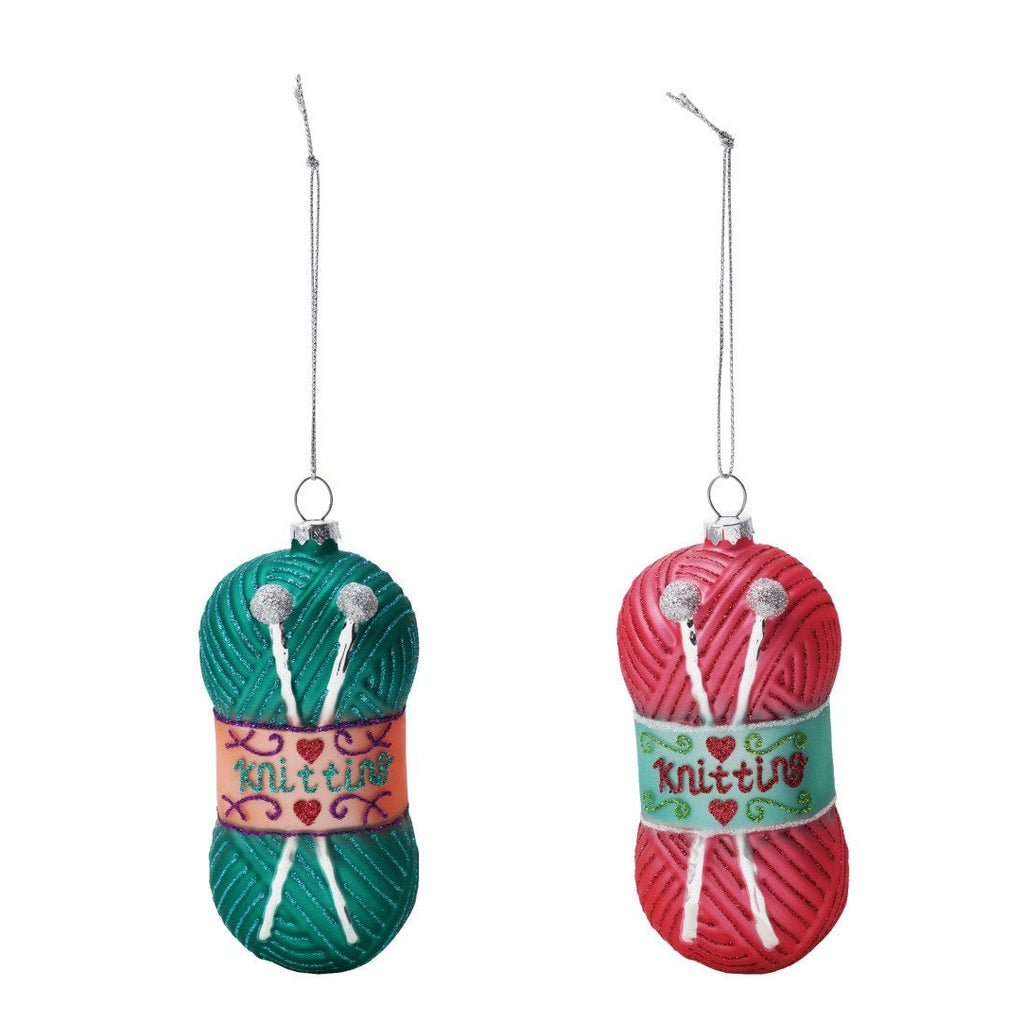 4-3/4"H Glass Yarn & Needles Ornament with Glitter, 2 Styles