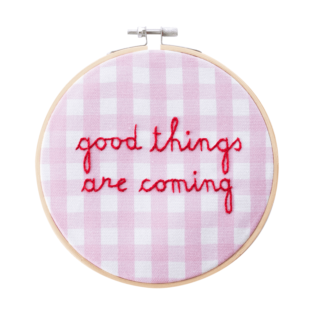 Good Things Are Coming Gingham Embroidery Hoop Kit - Harmony