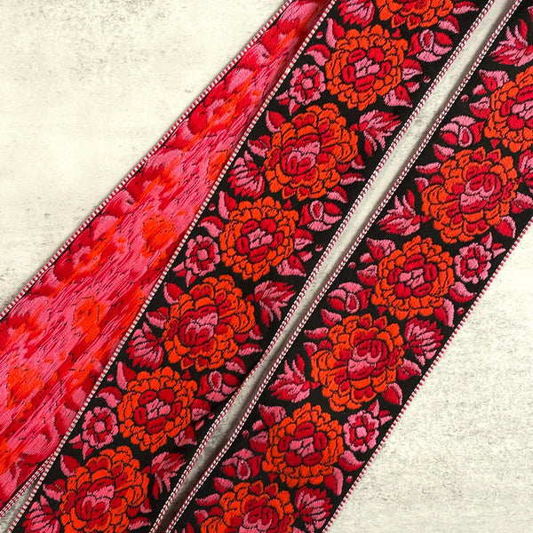 Pink & Orange Floral Vintage Jacquard Ribbon - Harmony