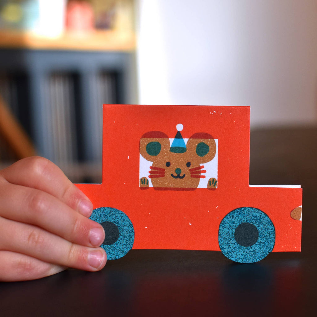 Party Mouse Little Red Car Die Cut Card - Harmony