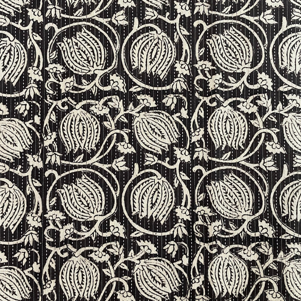 Black Floral Block Print Cotton - Harmony