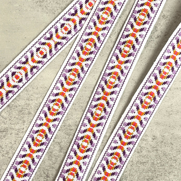 Lavender & Coral Geometric Vintage Jacquard Ribbon - Harmony