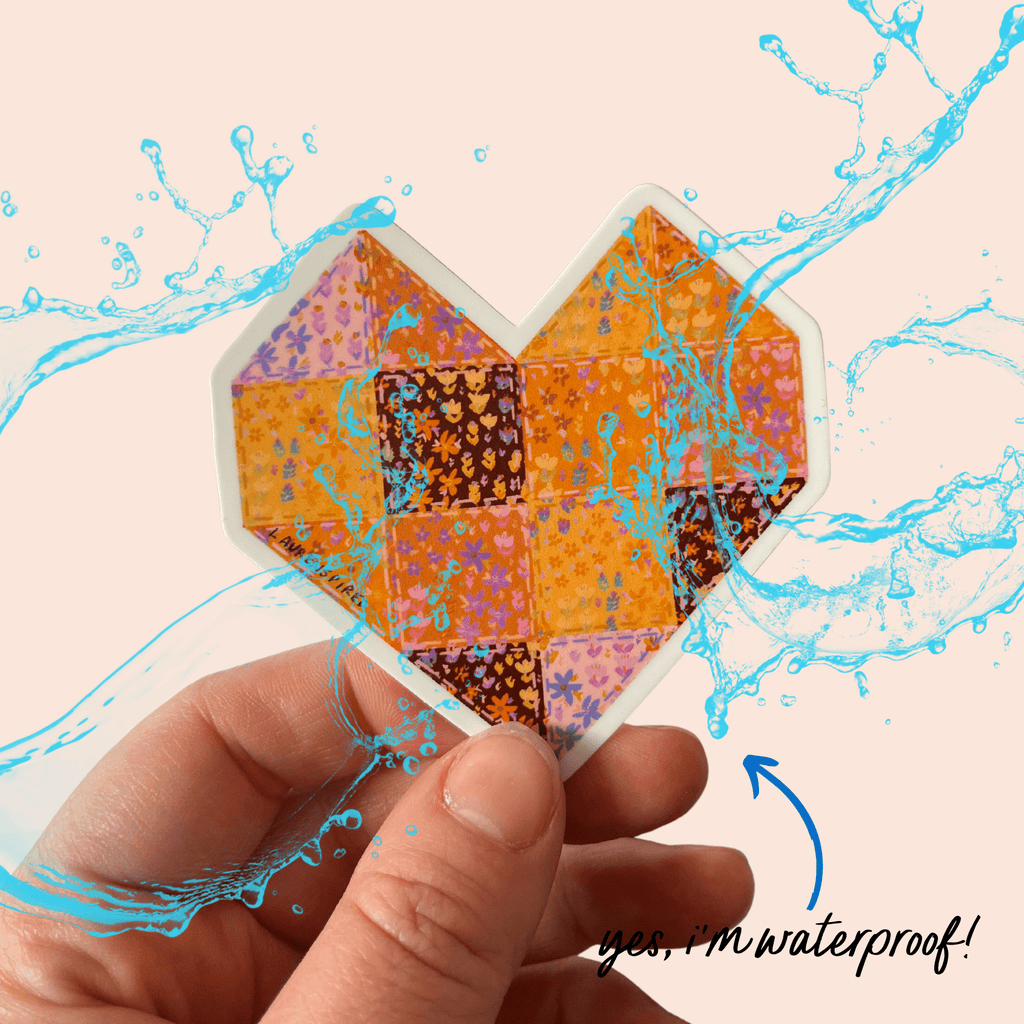 Orange Quilt Heart Vinyl Sticker - Harmony