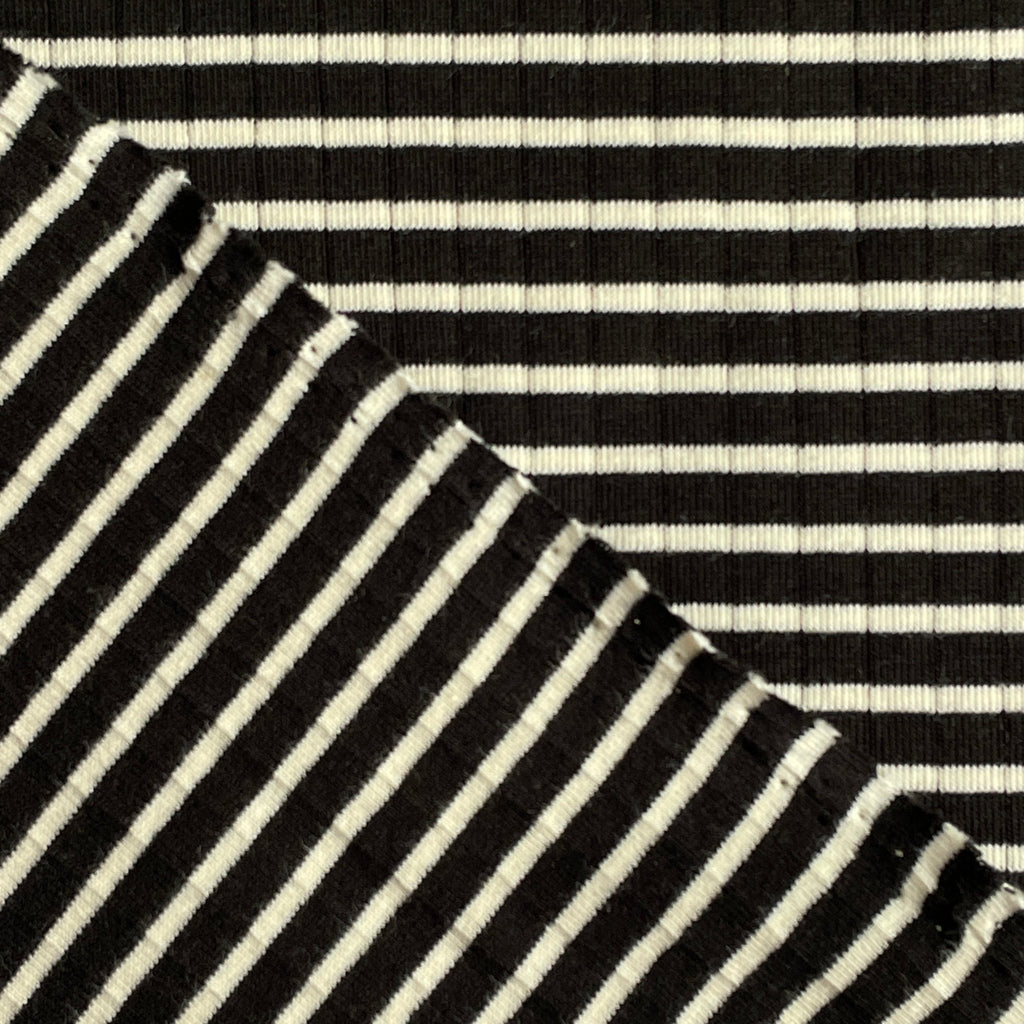 Deadstock Black & White Stripe Rib Knit - Harmony