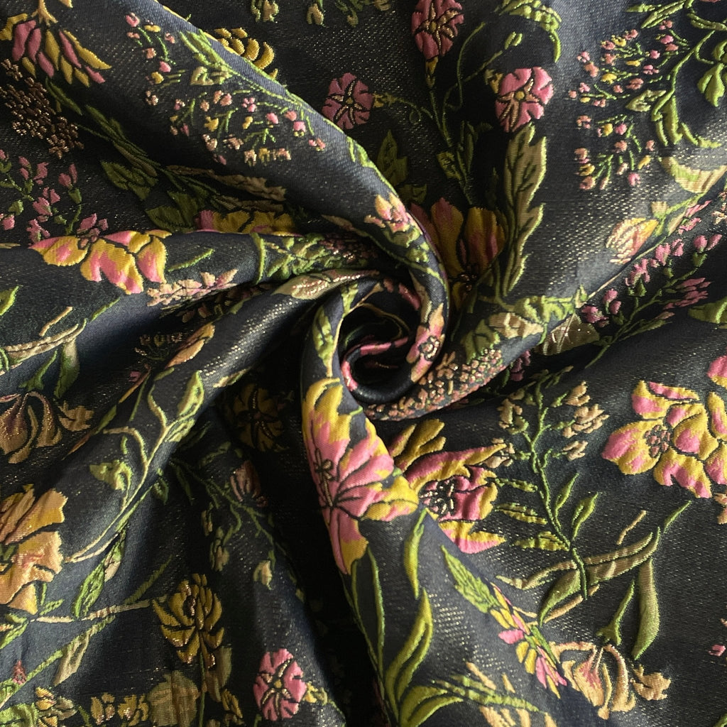 Midnight Garden Pink & Yellow Brocade - Harmony