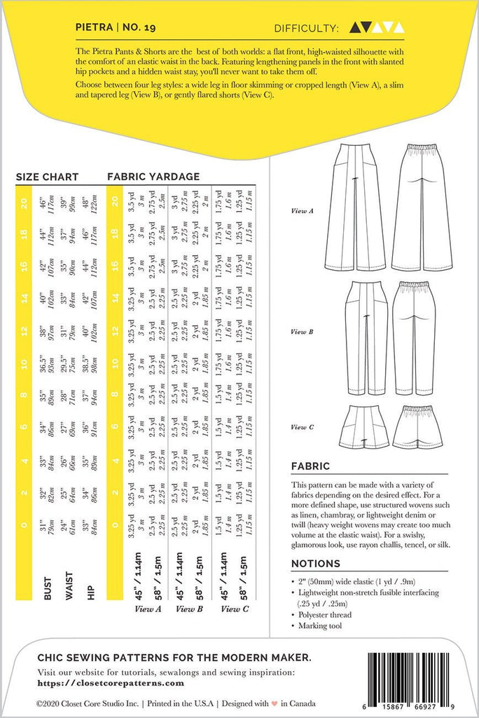 Closet Core Patterns / Pietra Pants & Shorts - Harmony