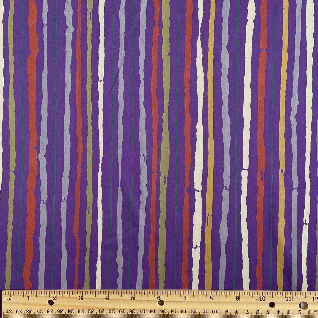 Deadstock Purple Painted Stripe Lightweight Silk - Harmony