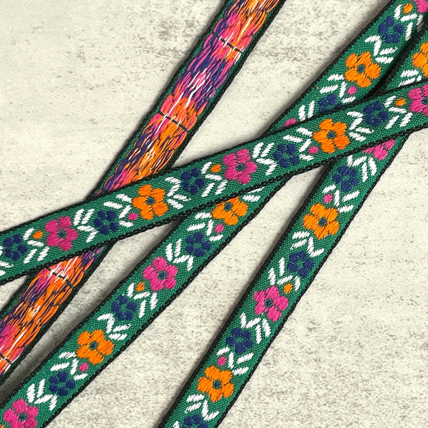 Teal Retro Floral Vintage Jacquard Ribbon - Harmony