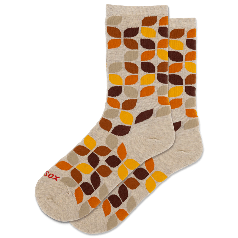 Hot Sox Leafy Geo Crew Socks Beige - Harmony