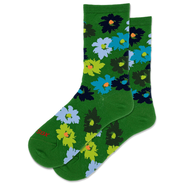 Hot Sox Women's Green Tropical Floral Crew Socks - Harmony