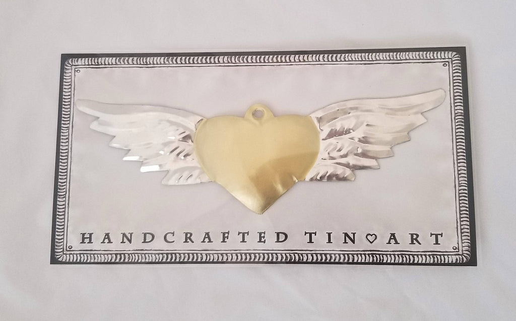 Tin Gold Heart With Wings - Harmony