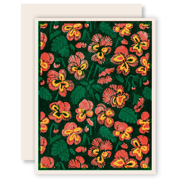 Pansies Letterpress Card - Red - Harmony