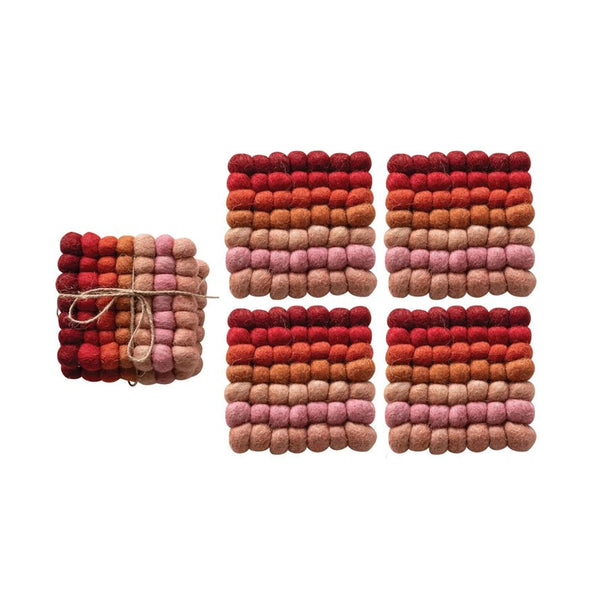 Wool Felt Ball Coasters - Set of 4 - Harmony