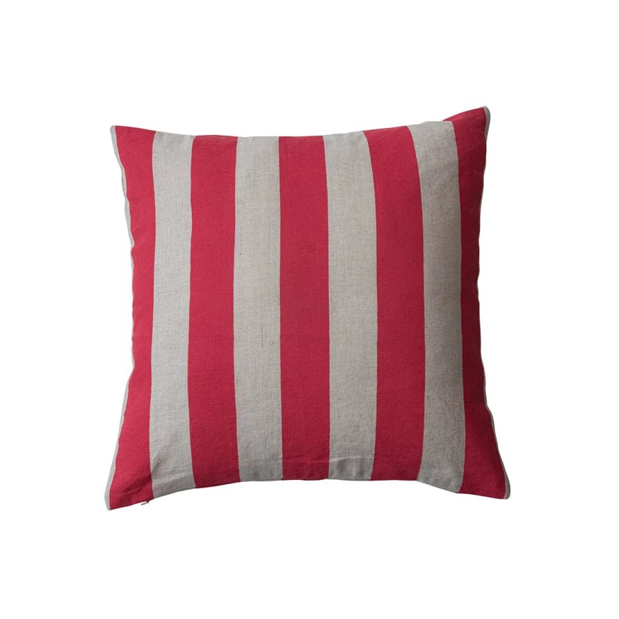 20" Square Cotton & Linen Printed Pillow w/Stripes - Harmony