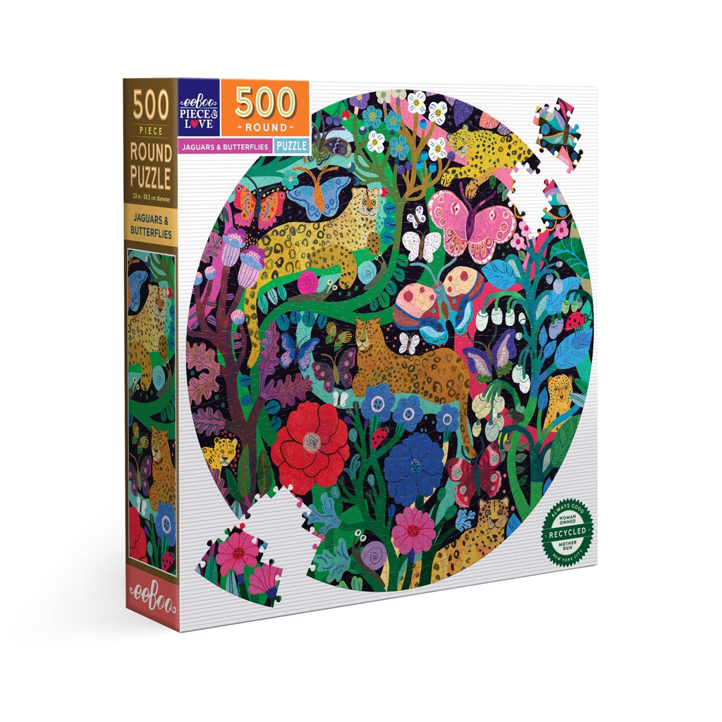 Jaguars and Butterflies 500 Piece Round Puzzle - Harmony